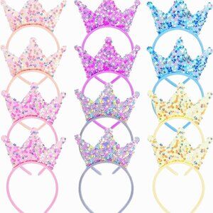 12 Pack Glitter Princess Crown Headbands for Girls Women Party Gifts